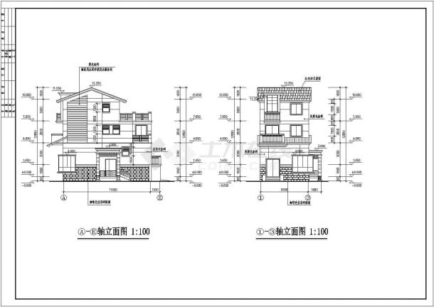 某小区三层别墅建筑设计施工图纸（共8张）-图二