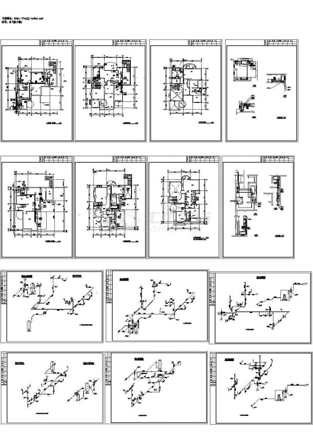 2层两种户型别墅给排水管系统设计cad图，共十五张-图一