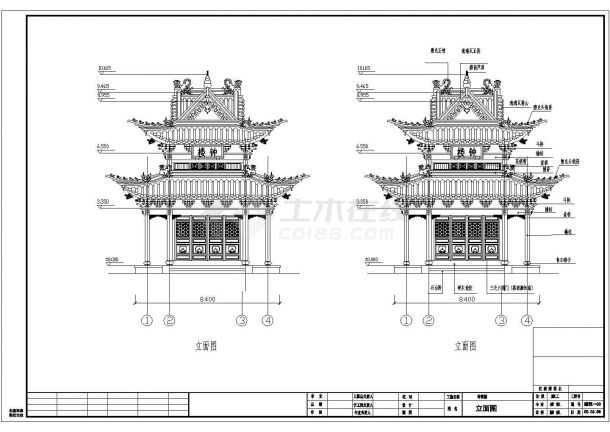 寺院钟鼓楼施工设计cad图，含设计说明-图一