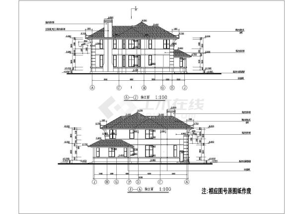 某小区两层别墅建筑设计施工图（共5张）-图二