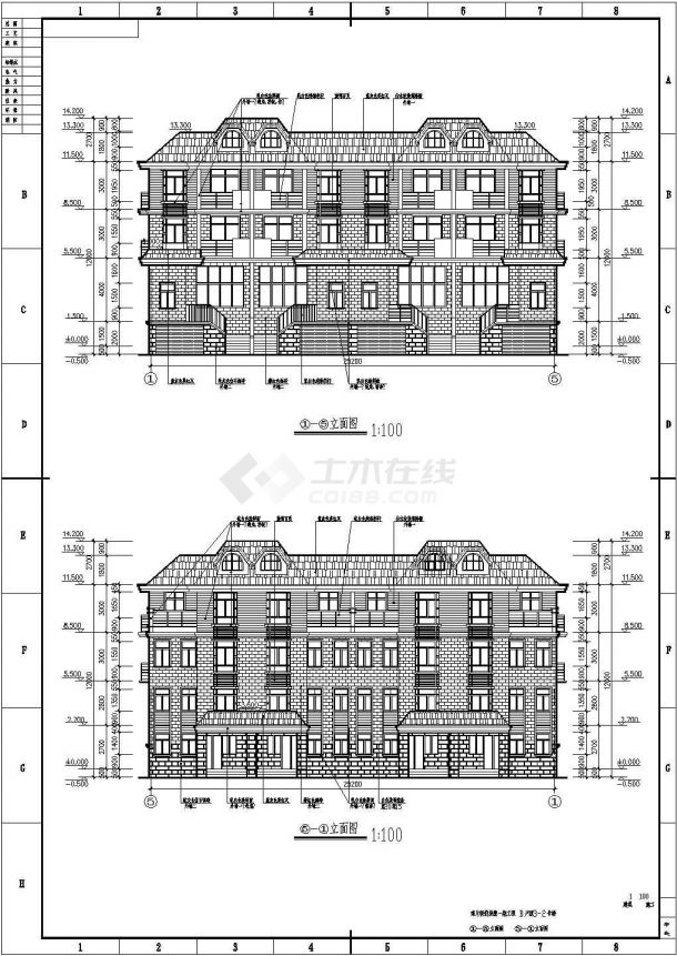 某小区四层联排别墅建筑设计方案图-图二