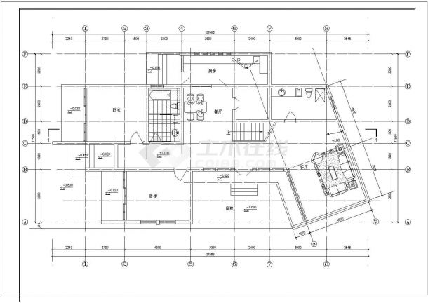 现代风车别墅建筑CAD设计施工图纸-图一