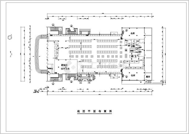农场超市底层平面建筑施工CAD图-图一