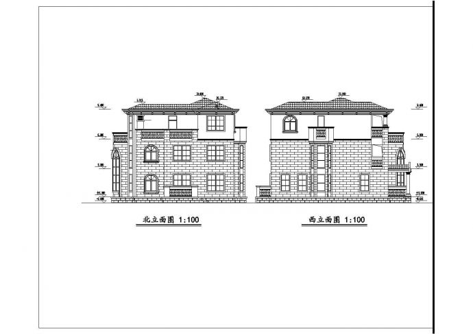 某小区五套独幢别墅建筑设计方案设计图纸_图1