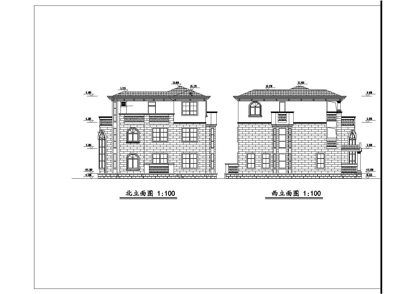 某小区五套独幢别墅建筑设计方案设计图纸
