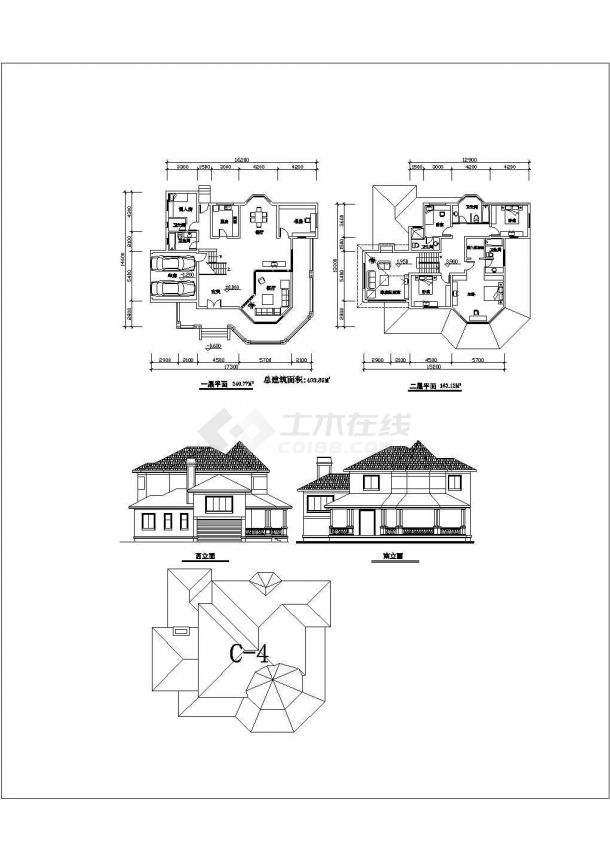 某小区三套别墅设计方案图（共3张）-图一