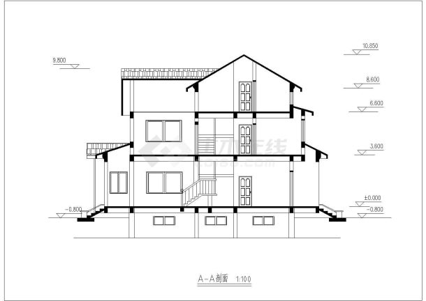 某小区三层小别墅建筑设计施工图（共7张）-图一