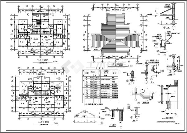 某小区三层双拼别墅建筑设计施工图纸-图二