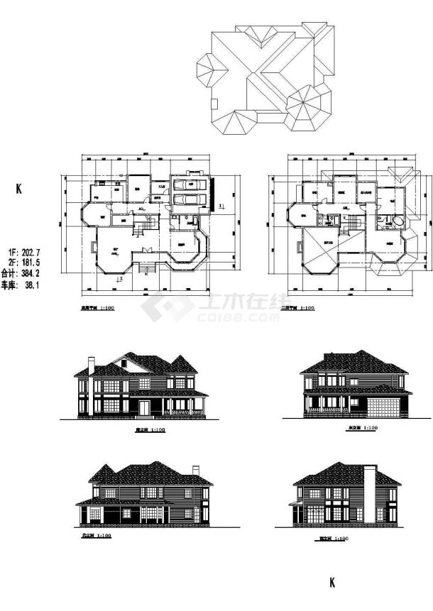 两层-19.50&15.00米-别墅建筑施工图，含效果图-图一