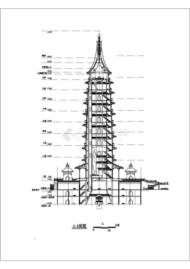 某地9层框架结构仿古琉璃塔建筑方案图-图一