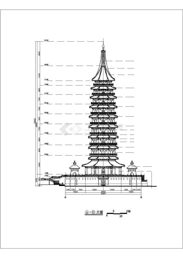 某地9层框架结构仿古琉璃塔建筑方案图-图二