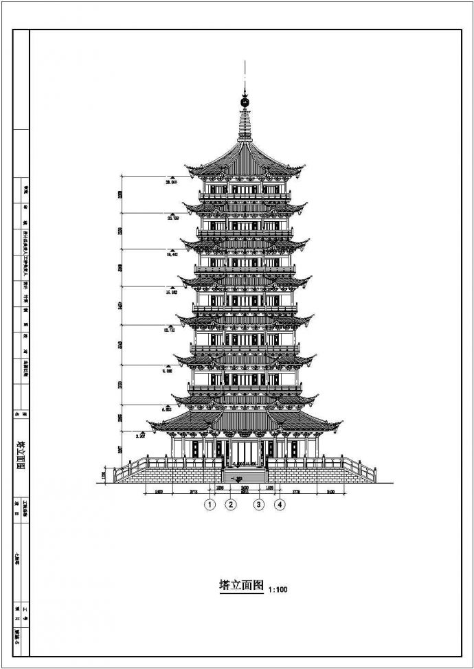 某地7层框架结构仿古塔建筑设计方案图_图1