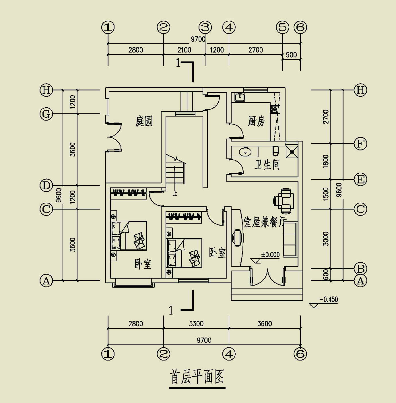 220.98平方米三层单家独院式农村住宅设计cad图