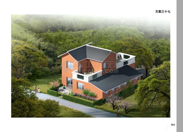 156平方米单家独院式农村别墅设计cad图，含效果图-图一