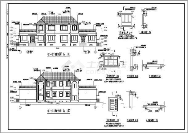 某地区二层双拼别墅楼建筑设计方案图-图一