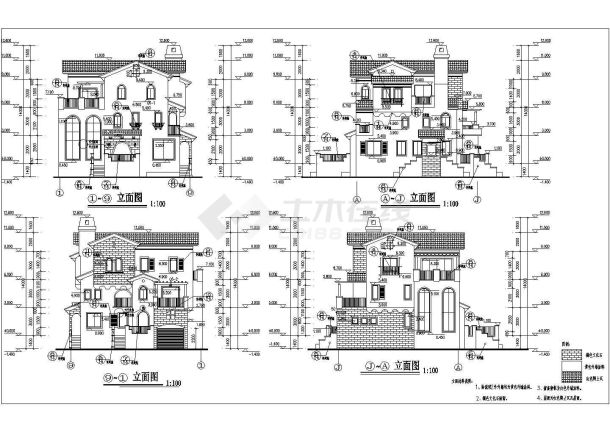 某三层框架结构别墅建筑设计方案图-图一
