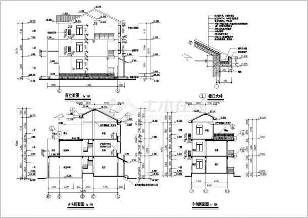某三层框架结构别墅楼建筑设计方案图-图二