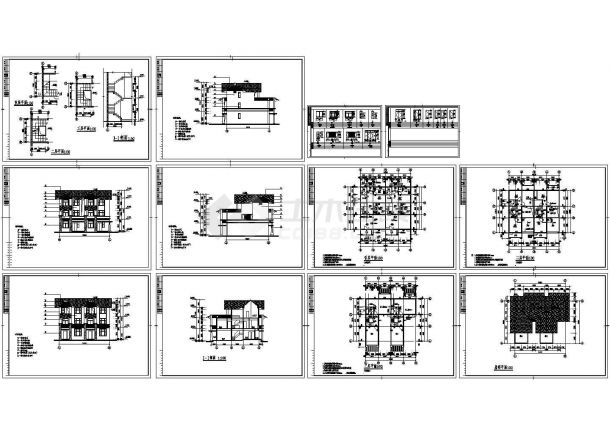 广州从化逸泉山庄三层别墅施工设计cad图纸，共十二张-图一