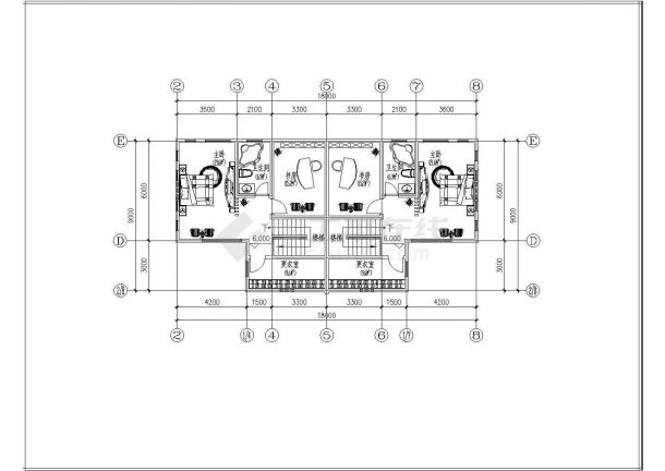 精品双拼别墅楼建筑施工设计cad图纸-图二