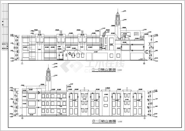 某地三层跨框架结构幼儿园建筑设计方案图纸-图二