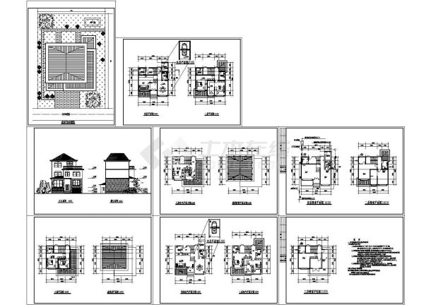 广东某小康二层别墅建筑设计cad图纸，共8张-图一