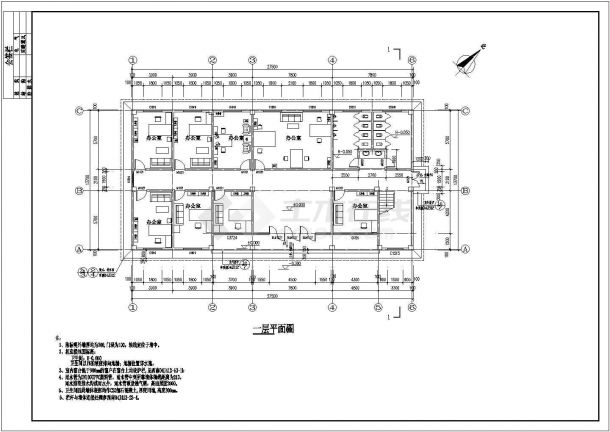 某地两层框架结构办公楼建筑设计施工图纸-图二