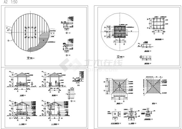 经典四角木亭施工详图（长宽均为4.2米）-图一