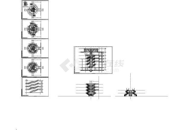 地下1地上6层旋转楼梯施工cad图，共八张-图一