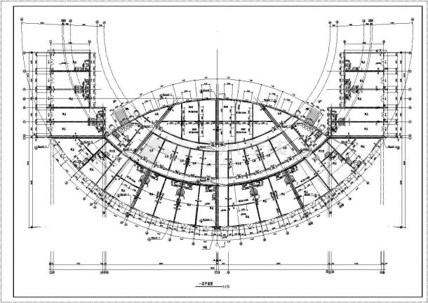 某地二层圆弧形广场舞台及网点建筑设计图纸-图一