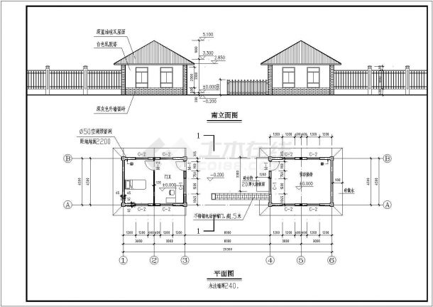 门卫室及围墙建筑设计方案图----图一