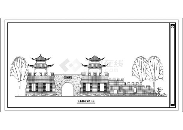 上海古城公园-古城墙立面cad图-图一
