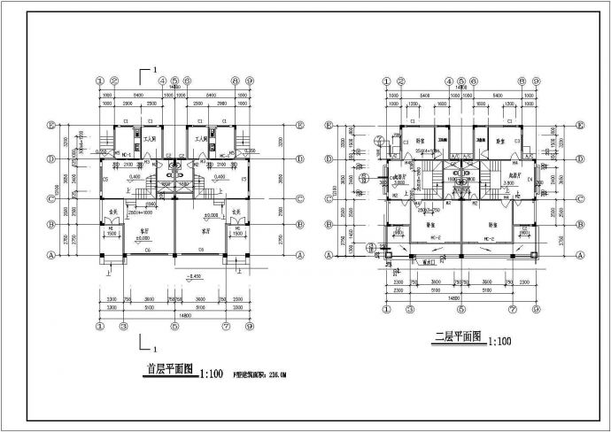 某市别墅F型建筑施工图纸（共4张）_图1