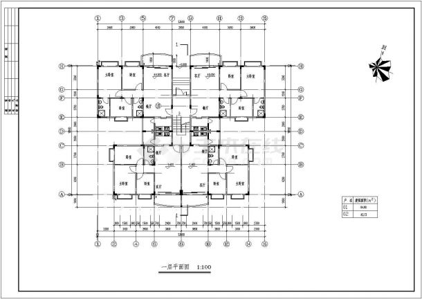 某地长23.6米 宽18.1米 七层复式1梯4户点式住宅楼设计图-图二