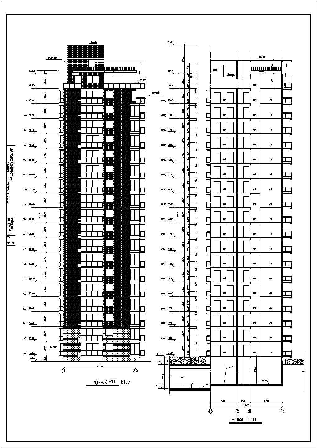 某地长30.54米 宽13.74米 18层1楼梯2电梯4户点式住宅楼设计图