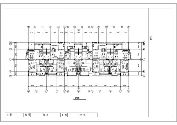 某地长34.8米 宽11.7米 五层单身公寓楼3单元每单元2户对称户型设计图-图二