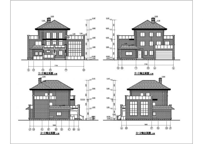 某地三层框架结构法式别墅建筑设计方案图纸_图1