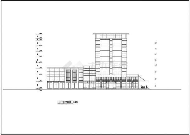 某八层酒店建筑立面方案设计（标注详实）-图二