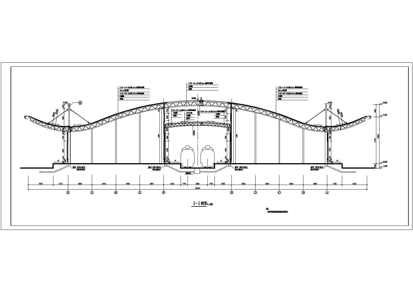 某地一层85x270米桁架加拉索结构仓库钢建筑与结构施工图