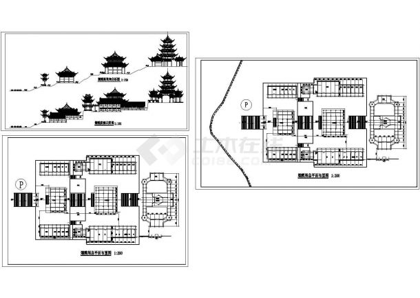 大型寺建筑方案设计cad图，共三张-图一