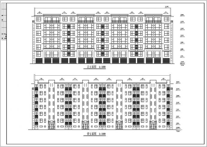 某地长55.2米+宽14.7米+七层经典住宅四单元对称户型建筑图_图1