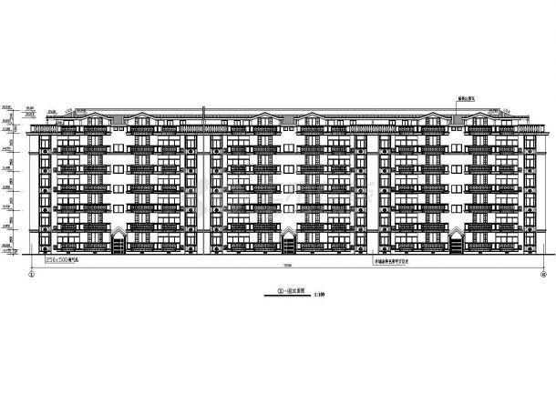某地长74.02米+宽10.44米+六层跃七层三单元对称户型建筑图-图一