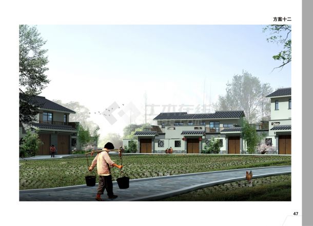 147.1平方米砖混结构新农村建筑设计cad图，含效果图-图一