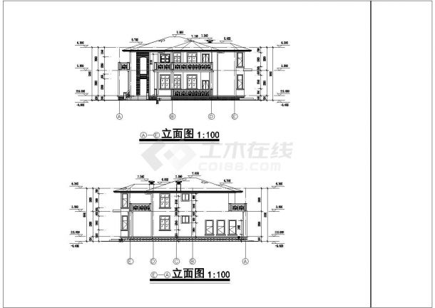 某小区两层坡屋顶别墅建筑设计方案图-图二