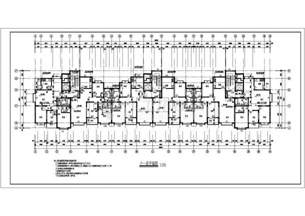 某地长62米+宽15.2米+11层3单元每单元2户住宅建筑图-图二