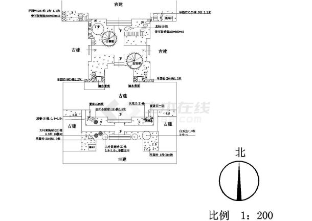 中关村关帝庙庭院规划建筑设计cad图-图一