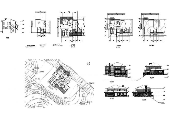 260平方米两层加地下室别墅建筑设计cad图_图1