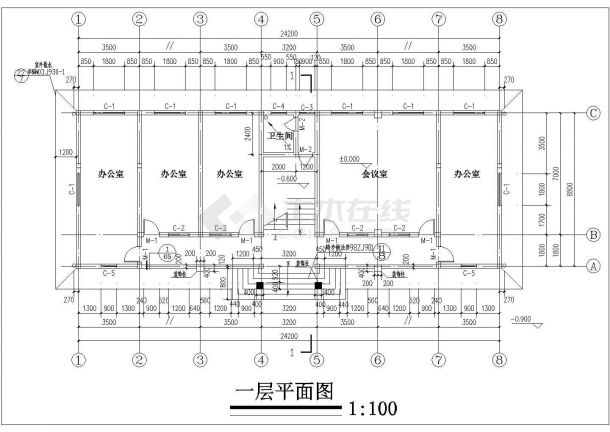 某小型二层徽派办公楼建筑施工图设计-图一