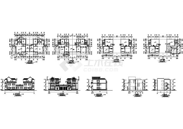 183平方米三层别墅施工设计cad图，含设计说明-图一