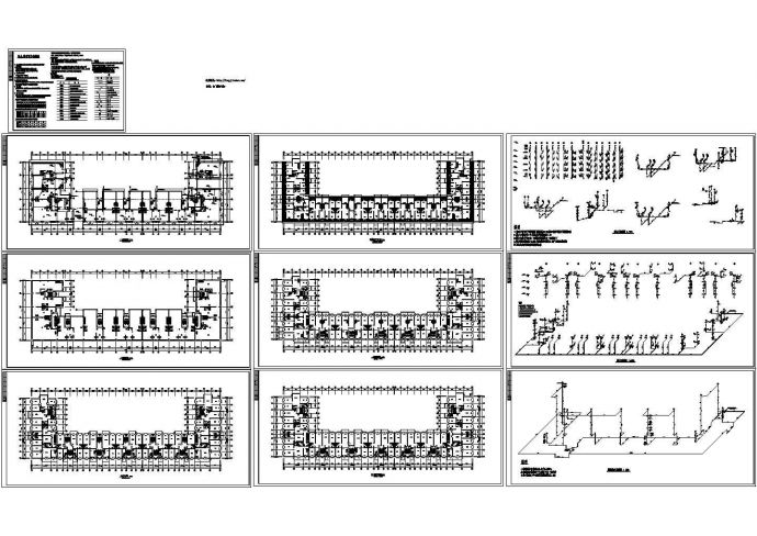 长95.8米 宽31米 6+1阁楼层12017.65平米凹型商住楼水施CAD设计图_图1