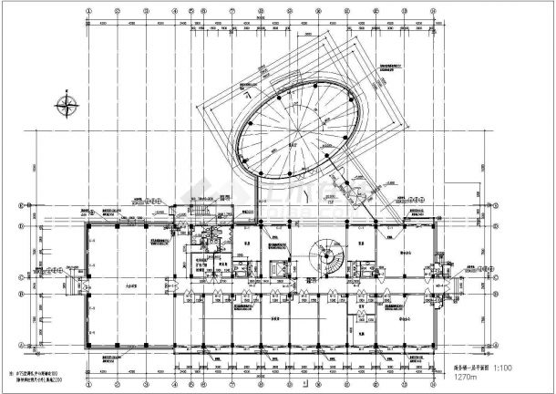 某大型四层带圆形展览馆商务楼建筑方案图-图二